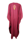 Women's Kaftan Maxi Dress Carmine Pink  Floral Embroidered Caftans L-2XL