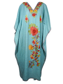  Bohemian Maxi Kaftan, Sky Blue Kimono Caftan, Embroidered Muumuu