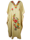 Womens Caftan Dress Beige Floral Embroidered Kaftan L-2XL