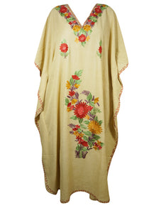  Womens Caftan Dress Beige Floral Embroidered Kaftan L-2XL