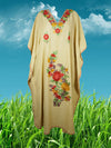 Womens Caftan Dress Beige Floral Embroidered Kaftan L-2XL