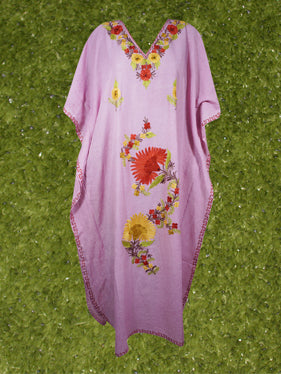 Women's Kaftan Maxi Dress, Pink Embroidered Caftans  L-2XL