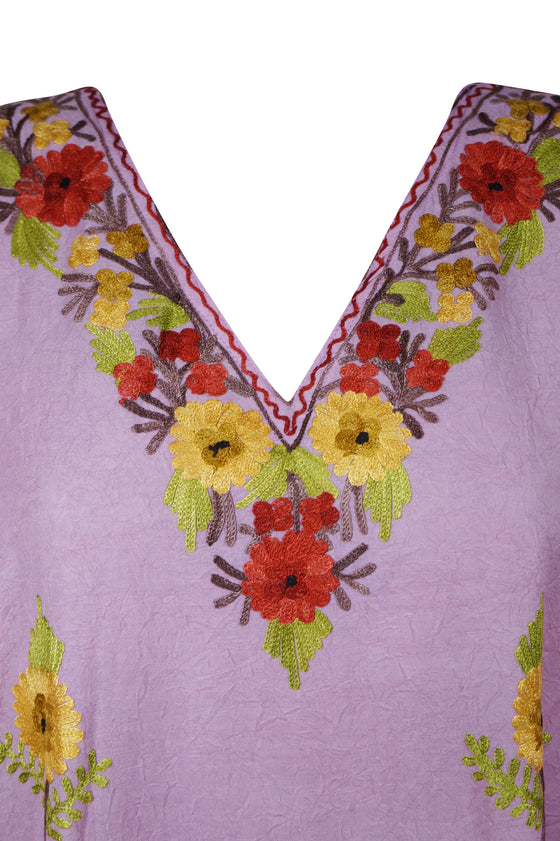 Women's Kaftan Maxi Dress, Pink Embroidered Caftans  L-2XL