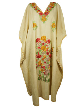 Women's Kaftan Maxi Dress, Beige Boho Maxi Dress  L-2XL