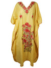 Women's Kaftan Maxi Dress, Yellow Embroidered Caftans  L-2XL