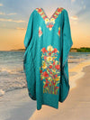 Women's Kaftan Maxi Dress Blue Beach Embroidered Caftans  L-2XL