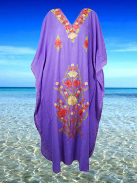 Womens Kaftan MAXI Dress Purple Embroidered Dress L-2XL