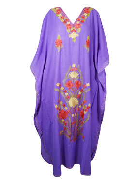 Womens Kaftan MAXI Dress Purple Embroidered Dress L-2XL