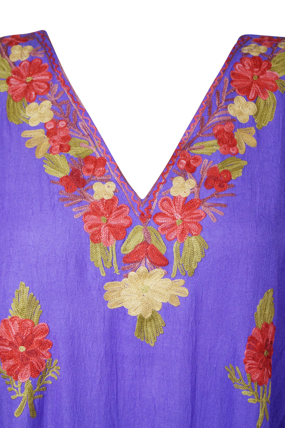 Womens Kaftan MAXI Dress Purple Embroidered Dress L-2XL