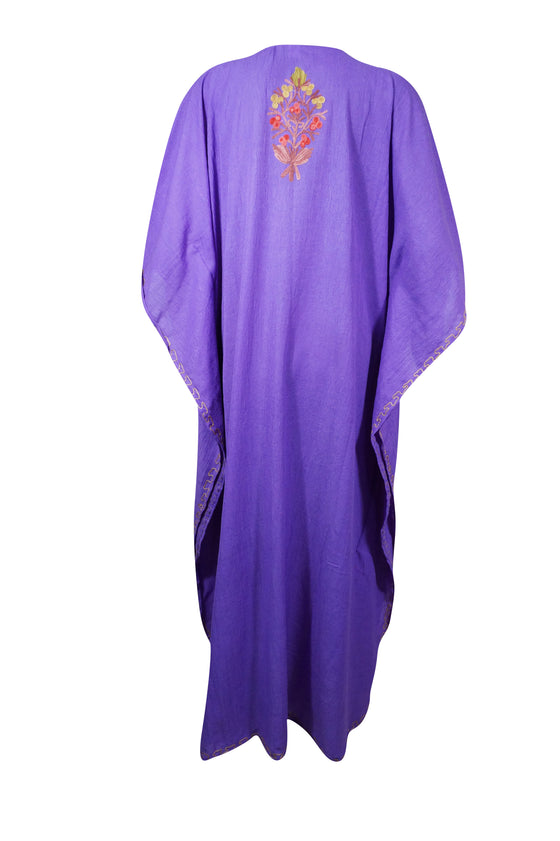 Womens Kaftan MAXI Dress Purple Embroidered Dress L-2XL