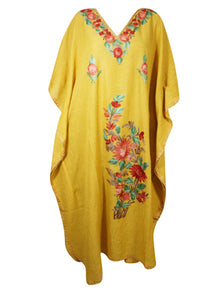  Womens Caftan Dress Yellow Floral Embroidered Kaftan L-2XL