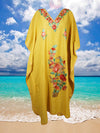 Womens Caftan Dress Yellow Floral Embroidered Kaftan L-2XL