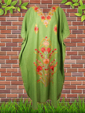 Womens Kaftan Maxi Dress Green Embroidered Kaftan M-XL