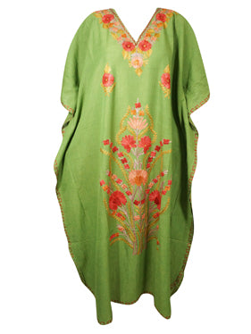 Womens Kaftan Maxi Dress Green Embroidered Kaftan M-XL