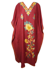  Womens Caftan Maxi Dress Red Floral Embroidered Kaftan L-2XL