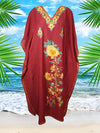 Womens Caftan Maxi Dress Red Floral Embroidered Kaftan L-2XL