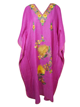 Women's Kaftan Maxi Dress Pink Embroidered Caftans  L-2XL