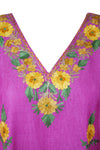 Women's Kaftan Maxi Dress Pink Embroidered Caftans  L-2XL