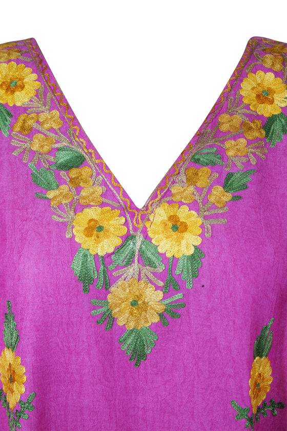 Women's Kaftan Maxi Dress Pink Embroidered Caftans  L-2XL