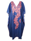 Womens Loose Kaftan Berry Blue Embroidered Dress L-2XL
