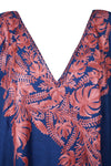 Womens Loose Kaftan Berry Blue Embroidered Dress L-2XL