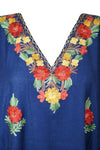 Bohemian Maxi Kaftan Muumuu Navy Blue Embroidered Caftan Dress, L-2XL