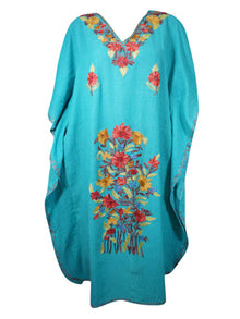  Women's Kaftan Maxi Dress Blue Embroidered Caftans L-2XL