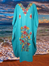 Women's Kaftan Maxi Dress Blue Embroidered Caftans L-2XL