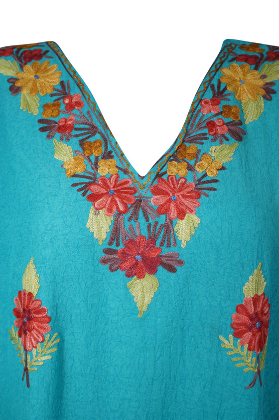 Women's Kaftan Maxi Dress Blue Embroidered Caftans L-2XL