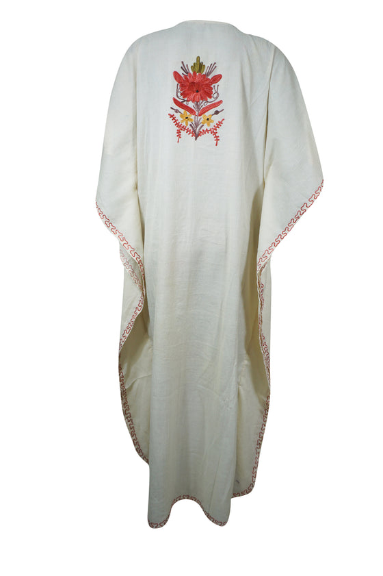 Womens Kaftan Maxi Dress White Bohemian Fashion L-2XL