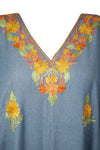 Womens Loose Kaftan Blue Luxury Embroidered Caftan L-2XL