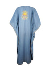 Womens Loose Kaftan Blue Luxury Embroidered Caftan L-2XL