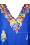 Women's Kaftan Maxi Dress Navy Blue Embroidered Caftans L-2XL