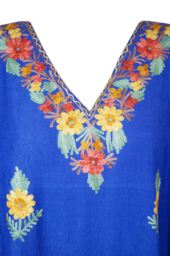Women's Kaftan Maxi Dress Navy Blue Embroidered Caftans L-2XL