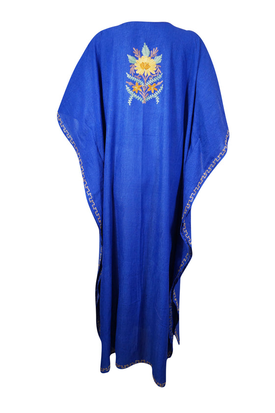 Women's Kaftan Maxi Dress Navy Blue Embroidered Caftans L-2XL