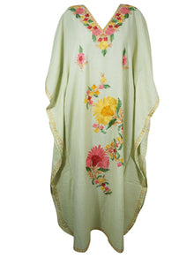  Women's Kaftan Maxi Dress Green Embroidered Caftans L-2XL