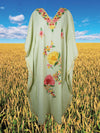 Women's Kaftan Maxi Dress Green Embroidered Caftans L-2XL