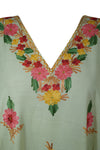 Women's Kaftan Maxi Dress Green Embroidered Caftans L-2XL