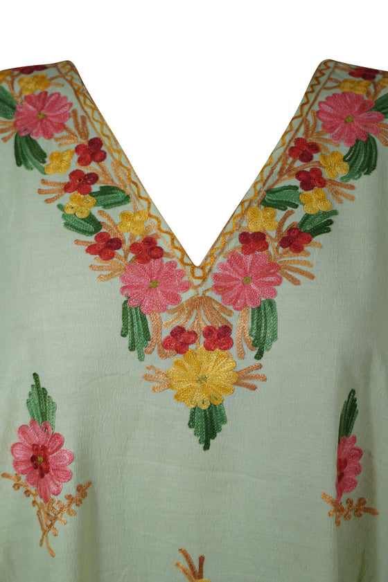 Women's Kaftan Maxi Dress Green Embroidered Caftans L-2XL