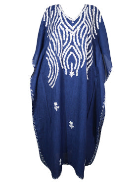 Womens  Kaftan Maxi Dresses Berry Blue Embroidered Caftan L-2XL