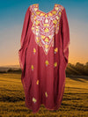 Boho Leisure Wear, Maxi Kaftan Muumuu, Red Embroidered Caftan Dress L-2XL