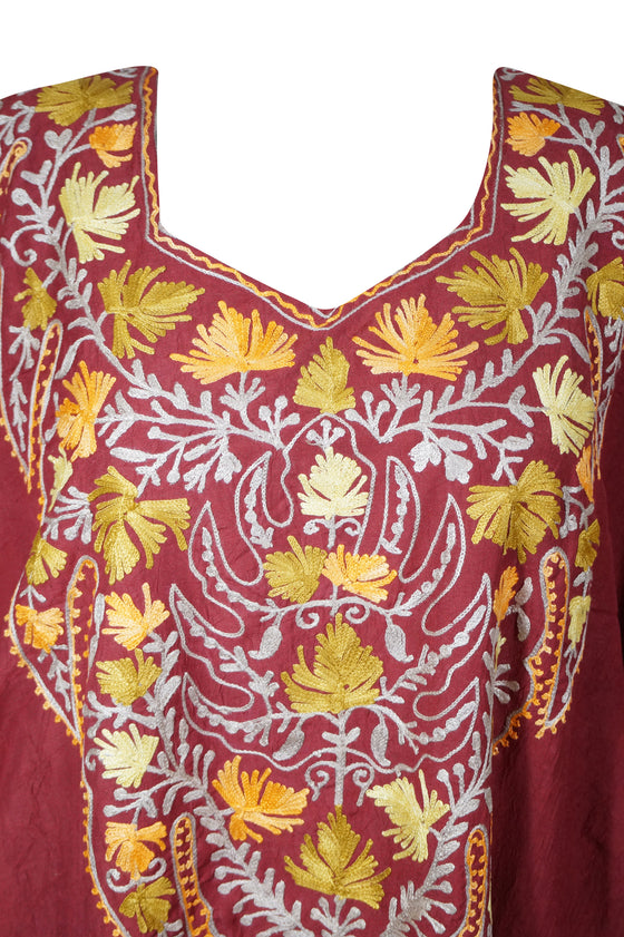 Boho Leisure Wear Maxi Kaftan Muumuu Red Embroidered Caftan Dress L-2XL