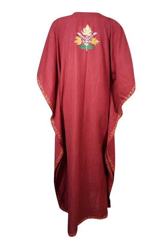 Boho Leisure Wear, Maxi Kaftan Muumuu, Red Embroidered Caftan Dress L-2XL