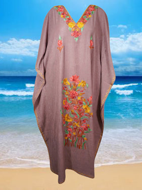 Womens Kaftan Maxi Dress Heather Purple Embroidered Kaftan  L-2XL