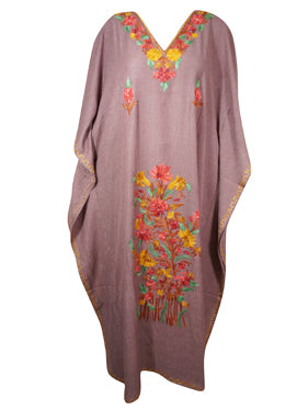 Womens Kaftan Maxi Dress Heather Purple Embroidered Kaftan  L-2XL