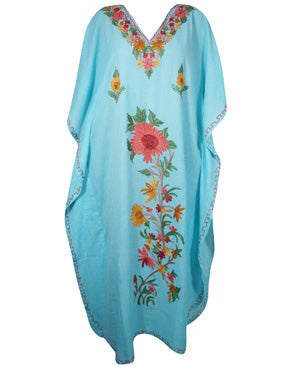 Womens Kaftan Maxidress Arctic Blue Embroidered Caftan L-2XL