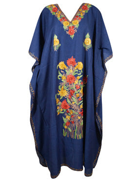 Women's Kaftan Maxi Dress, Navy Blue Embroidered Caftans, L-2XL