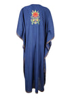 Women's Kaftan Maxi Dress, Navy Blue Embroidered Caftans, L-2XL