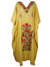 Women's Kaftan Maxi Dress, Canary Yellow Embroidered Caftans L-2XL