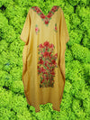 Women's Kaftan Maxi Dress, Canary Yellow Embroidered Caftans L-2XL